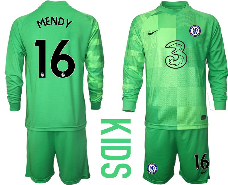 Youth 2021-2022 Club Chelsea green goalkeeper long sleeve #16 Soccer Jersey